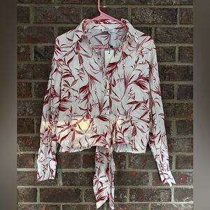 Rachel Zoe Red and White Leaf Patterned Blouse NWT *Flawed*